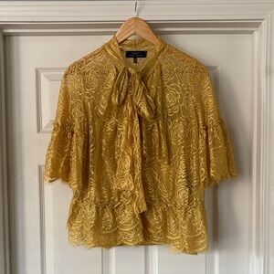 Robert Rodriguez Mustard Yellow Lace Blouse with Bow and Matching Camisole